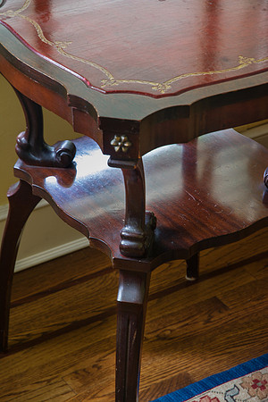 Small Two Tier Table Leather Inlay $75